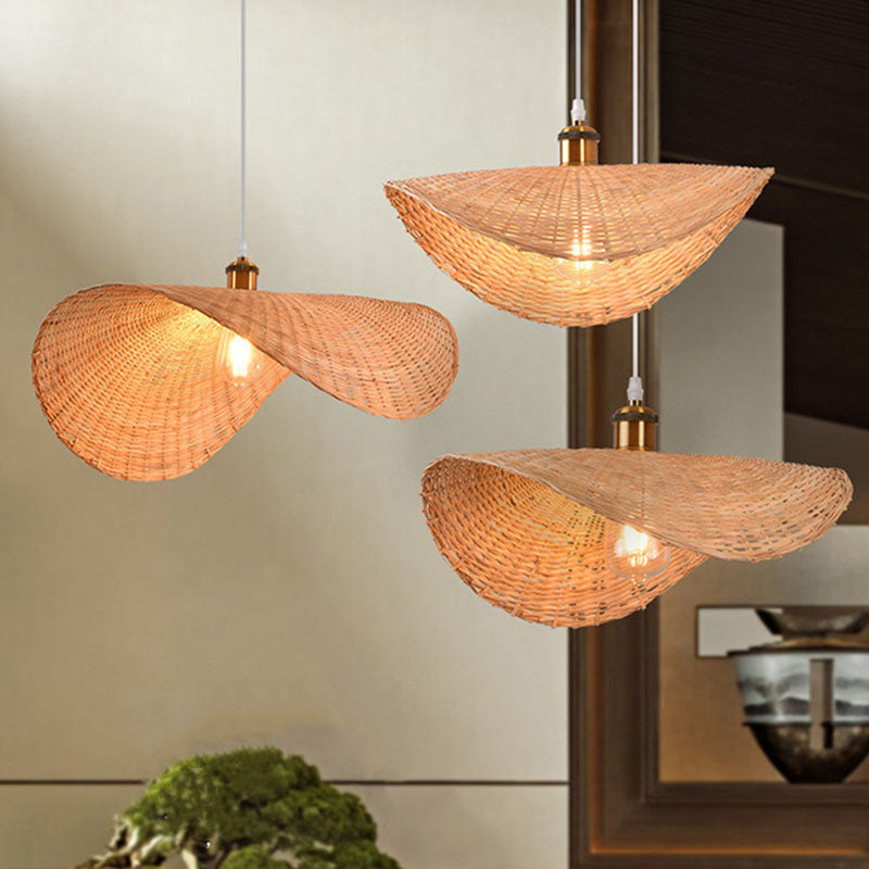 Lotus Leaf Shaped Restaurant Pendant Light Bamboo 1-Light Asian Hanging Lamp Kit in Wood Clearhalo 'Ceiling Lights' 'Modern Pendants' 'Modern' 'Pendant Lights' 'Pendants' Lighting' 2044315