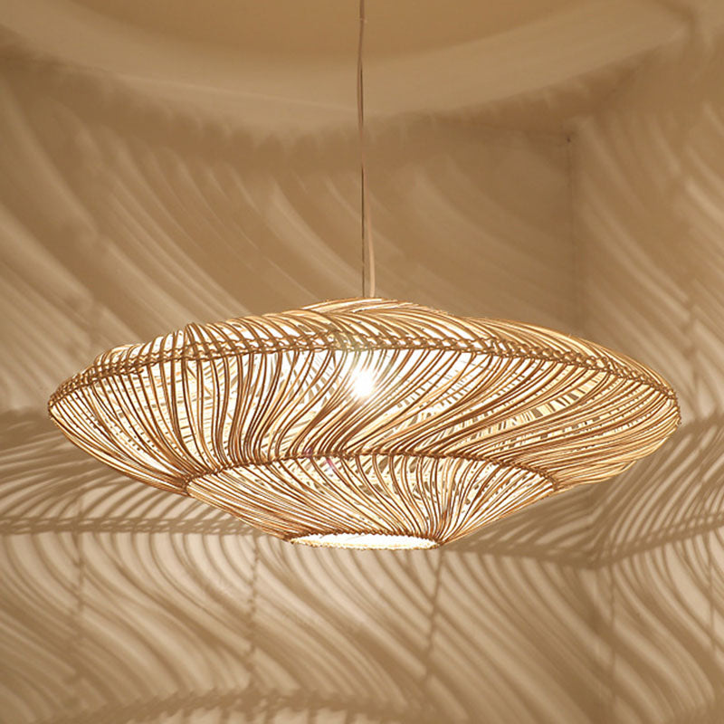 Creative Asian Flying Saucer Ceiling Light Rattan 1 Head Dining Room Suspension Pendant Beige Clearhalo 'Ceiling Lights' 'Modern Pendants' 'Modern' 'Pendant Lights' 'Pendants' Lighting' 2044319