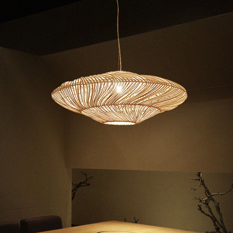 Creative Asian Flying Saucer Ceiling Light Rattan 1 Head Dining Room Suspension Pendant Clearhalo 'Ceiling Lights' 'Modern Pendants' 'Modern' 'Pendant Lights' 'Pendants' Lighting' 2044320