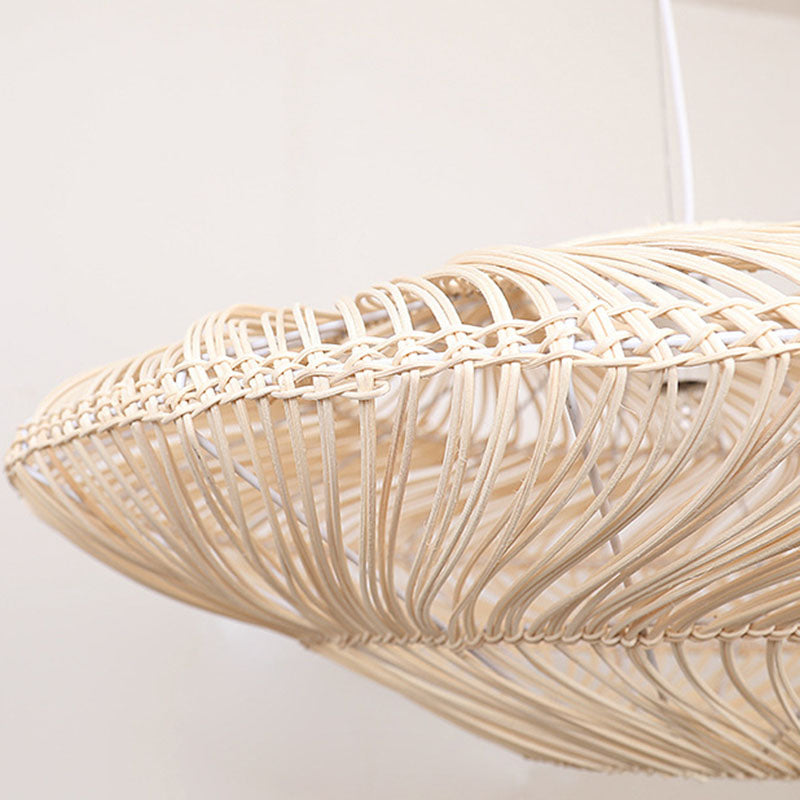 Creative Asian Flying Saucer Ceiling Light Rattan 1 Head Dining Room Suspension Pendant Clearhalo 'Ceiling Lights' 'Modern Pendants' 'Modern' 'Pendant Lights' 'Pendants' Lighting' 2044322