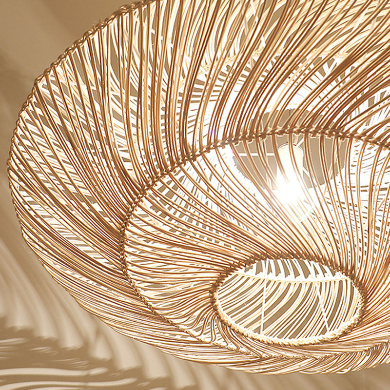 Creative Asian Flying Saucer Ceiling Light Rattan 1 Head Dining Room Suspension Pendant Clearhalo 'Ceiling Lights' 'Modern Pendants' 'Modern' 'Pendant Lights' 'Pendants' Lighting' 2044323