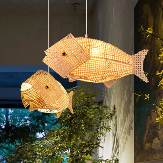 Fish Shaped Restaurant Hanging Light Bamboo 1 Head Asian Ceiling Pendant in Wood Clearhalo 'Ceiling Lights' 'Pendant Lights' 'Pendants' Lighting' 2044350