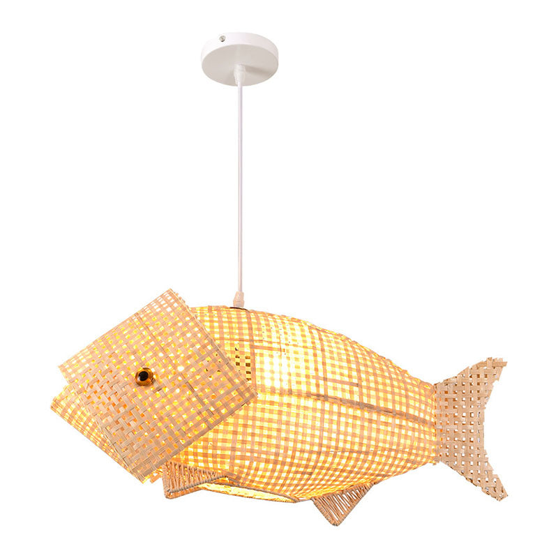Fish Shaped Restaurant Hanging Light Bamboo 1 Head Asian Ceiling Pendant in Wood Clearhalo 'Ceiling Lights' 'Pendant Lights' 'Pendants' Lighting' 2044352