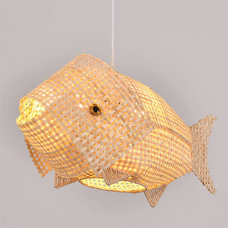 Fish Shaped Restaurant Hanging Light Bamboo 1 Head Asian Ceiling Pendant in Wood Clearhalo 'Ceiling Lights' 'Pendant Lights' 'Pendants' Lighting' 2044353