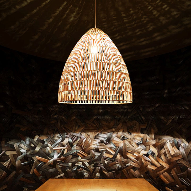 Cloche Shaped Rattan Hanging Ceiling Light Asian Single Wood Pendant Lighting Fixture Wood Clearhalo 'Ceiling Lights' 'Pendant Lights' 'Pendants' Lighting' 2044362_acf8c606-985e-49f6-9e02-5d8e4a986f98