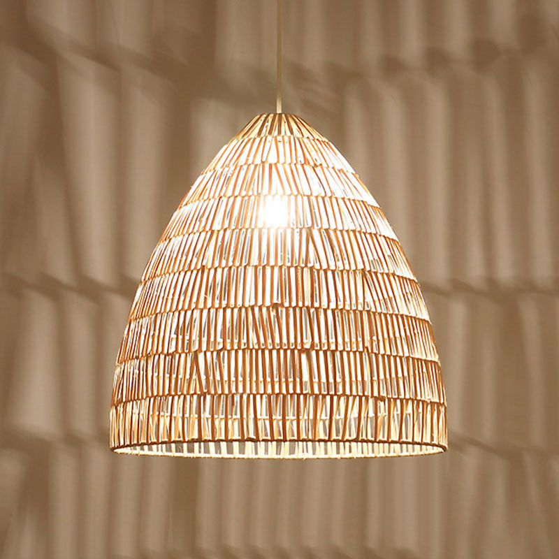 Cloche Shaped Rattan Hanging Ceiling Light Asian Single Wood Pendant Lighting Fixture Clearhalo 'Ceiling Lights' 'Pendant Lights' 'Pendants' Lighting' 2044366