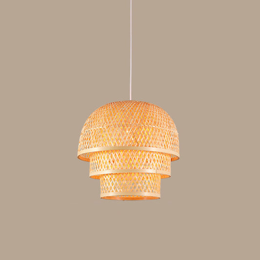 Single Restaurant Down Lighting Pendant Asian Wood Hanging Lamp with Tiered Bamboo Shade Clearhalo 'Ceiling Lights' 'Pendant Lights' 'Pendants' Lighting' 2044375