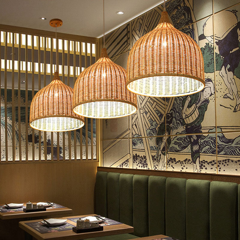 Trumpet Tearoom Ceiling Hang Light Bamboo 1 Head Asian Style Suspension Pendant Lamp Beige Clearhalo 'Ceiling Lights' 'Pendant Lights' 'Pendants' Lighting' 2044382_ebc0c3f2-b918-4fc5-8289-cb65d74f1fcb