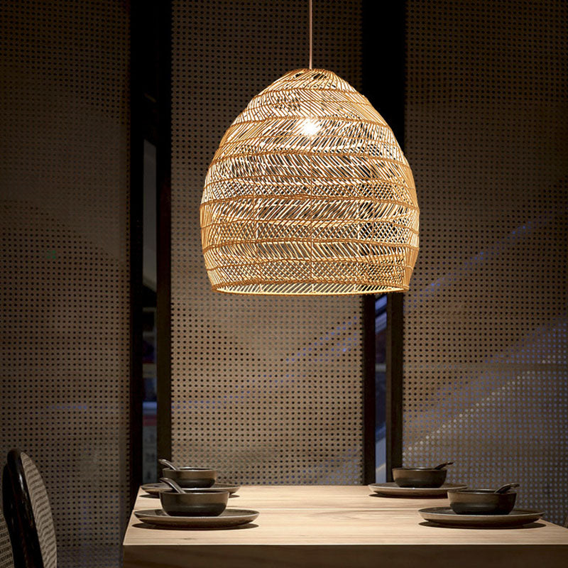 Rattan Cloche Pendant Ceiling Light Asian Single-Bulb Suspension Lighting over Dining Table Clearhalo 'Ceiling Lights' 'Pendant Lights' 'Pendants' Lighting' 2044395