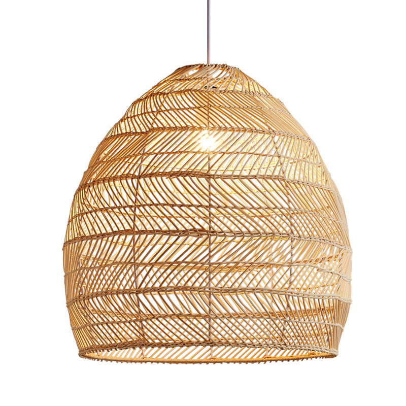 Rattan Cloche Pendant Ceiling Light Asian Single-Bulb Suspension Lighting over Dining Table Clearhalo 'Ceiling Lights' 'Pendant Lights' 'Pendants' Lighting' 2044399