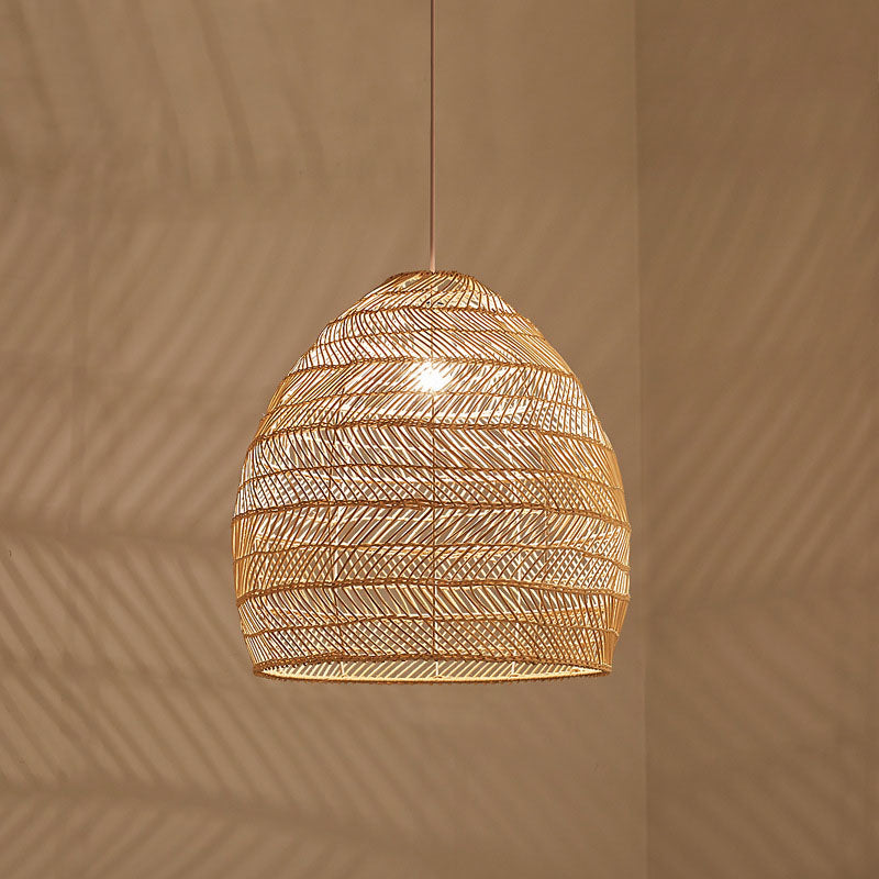 Rattan Cloche Pendant Ceiling Light Asian Single-Bulb Suspension Lighting over Dining Table Clearhalo 'Ceiling Lights' 'Pendant Lights' 'Pendants' Lighting' 2044400