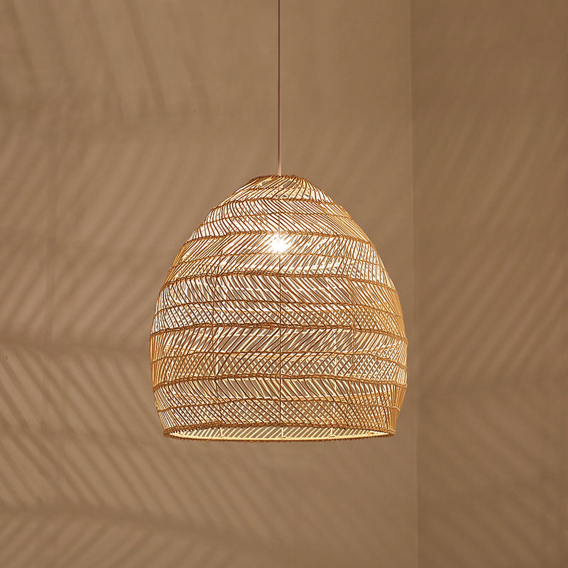 Rattan Cloche Pendant Ceiling Light Asian Single-Bulb Suspension Lighting over Dining Table Beige 14" Clearhalo 'Ceiling Lights' 'Pendant Lights' 'Pendants' Lighting' 2044400_1d87433d-4e2f-4de0-ad3c-17ed57f8c979