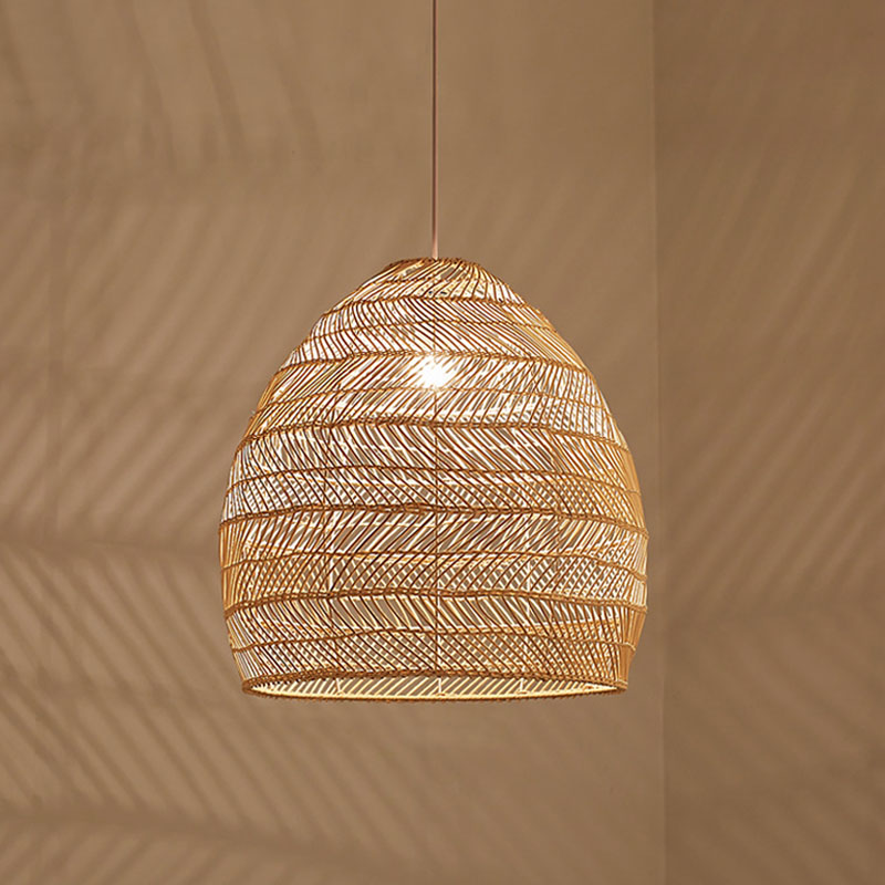 Rattan Cloche Pendant Ceiling Light Asian Single-Bulb Suspension Lighting over Dining Table Beige 18" Clearhalo 'Ceiling Lights' 'Pendant Lights' 'Pendants' Lighting' 2044401_4a6b875d-0251-4b46-9476-5659cbf21792