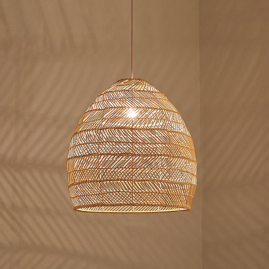 Rattan Cloche Pendant Ceiling Light Asian Single-Bulb Suspension Lighting over Dining Table Clearhalo 'Ceiling Lights' 'Pendant Lights' 'Pendants' Lighting' 2044401