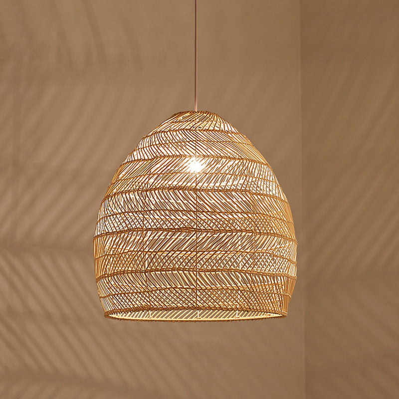 Rattan Cloche Pendant Ceiling Light Asian Single-Bulb Suspension Lighting over Dining Table Beige 20" Clearhalo 'Ceiling Lights' 'Pendant Lights' 'Pendants' Lighting' 2044402_b4ff412b-c1eb-4818-8275-261fc90c3339