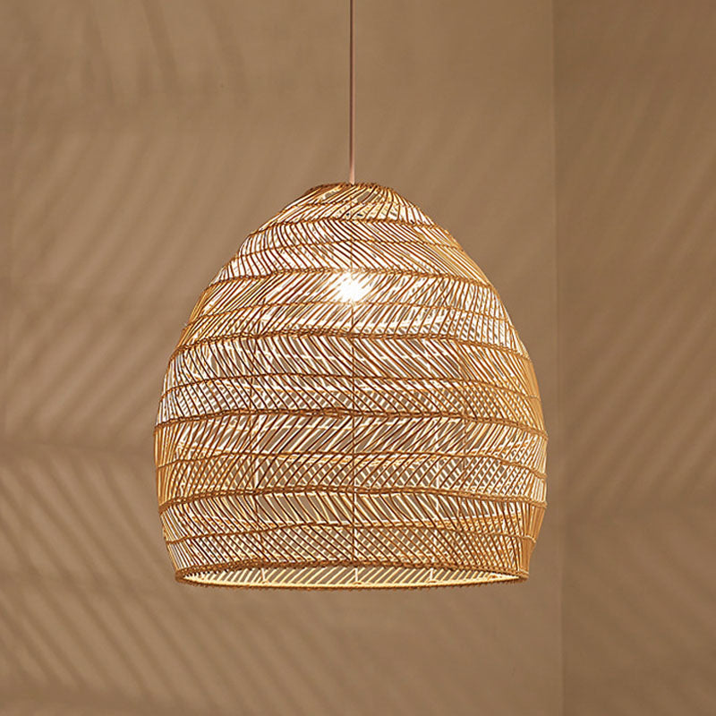 Rattan Cloche Pendant Ceiling Light Asian Single-Bulb Suspension Lighting over Dining Table Clearhalo 'Ceiling Lights' 'Pendant Lights' 'Pendants' Lighting' 2044403