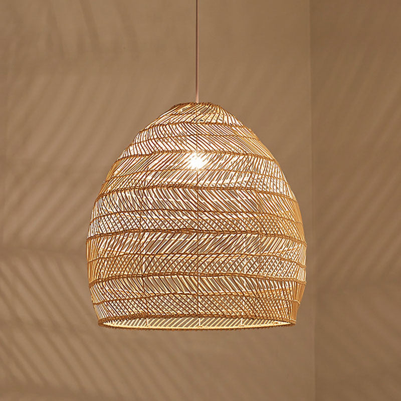 Rattan Cloche Pendant Ceiling Light Asian Single-Bulb Suspension Lighting over Dining Table Clearhalo 'Ceiling Lights' 'Pendant Lights' 'Pendants' Lighting' 2044403