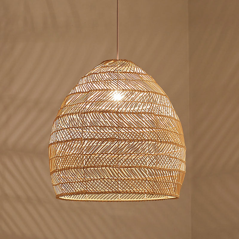 Rattan Cloche Pendant Ceiling Light Asian Single-Bulb Suspension Lighting over Dining Table Beige 31.5" Clearhalo 'Ceiling Lights' 'Pendant Lights' 'Pendants' Lighting' 2044404_8ca47a6f-618f-4e48-9e81-a4d2647e2031