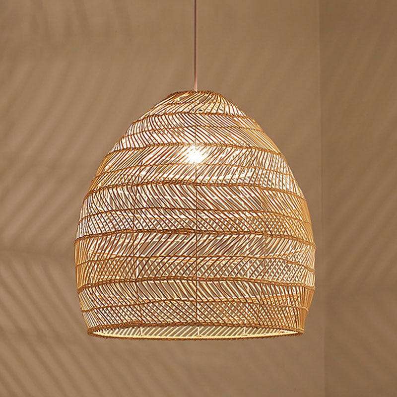 Rattan Cloche Pendant Ceiling Light Asian Single-Bulb Suspension Lighting over Dining Table Clearhalo 'Ceiling Lights' 'Pendant Lights' 'Pendants' Lighting' 2044405