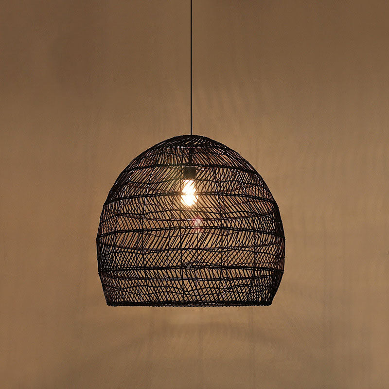 Rattan Cloche Pendant Ceiling Light Asian Single-Bulb Suspension Lighting over Dining Table Clearhalo 'Ceiling Lights' 'Pendant Lights' 'Pendants' Lighting' 2044407