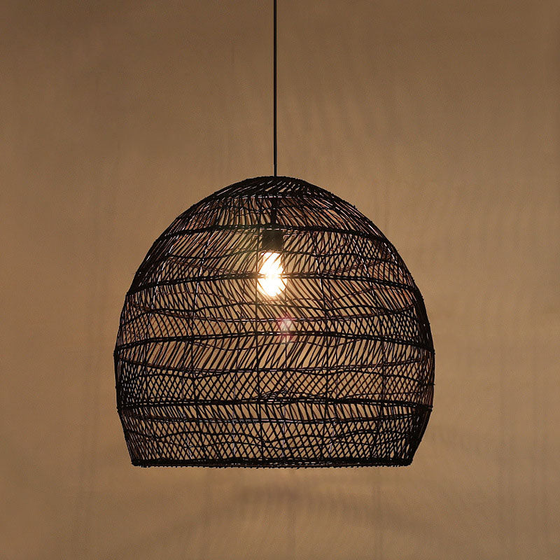 Rattan Cloche Pendant Ceiling Light Asian Single-Bulb Suspension Lighting over Dining Table Clearhalo 'Ceiling Lights' 'Pendant Lights' 'Pendants' Lighting' 2044410