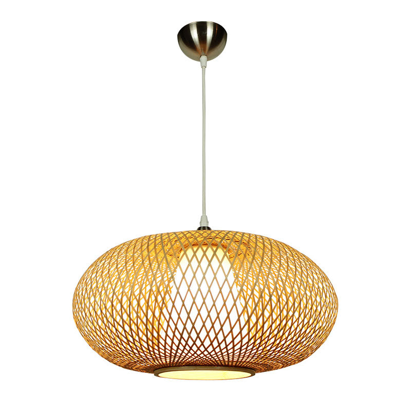 Criss Cross Weaving Hanging Lamp Chinese Bamboo 1 Bulb Tearoom Pendant Light Kit in Wood Clearhalo 'Ceiling Lights' 'Pendant Lights' 'Pendants' Lighting' 2044434