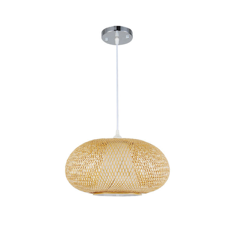 Criss Cross Weaving Hanging Lamp Chinese Bamboo 1 Bulb Tearoom Pendant Light Kit in Wood Clearhalo 'Ceiling Lights' 'Pendant Lights' 'Pendants' Lighting' 2044436