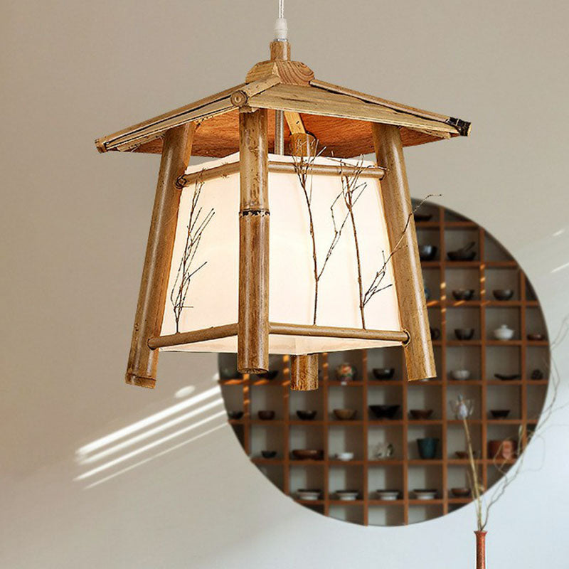 Pavilion Sushi House Ceiling Lamp Bamboo 1-Light Japanese Pendant Light Fixture in Wood Clearhalo 'Ceiling Lights' 'Pendant Lights' 'Pendants' Lighting' 2044544