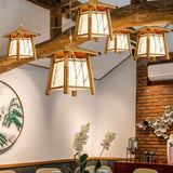 Pavilion Sushi House Ceiling Lamp Bamboo 1-Light Japanese Pendant Light Fixture in Wood Clearhalo 'Ceiling Lights' 'Pendant Lights' 'Pendants' Lighting' 2044545