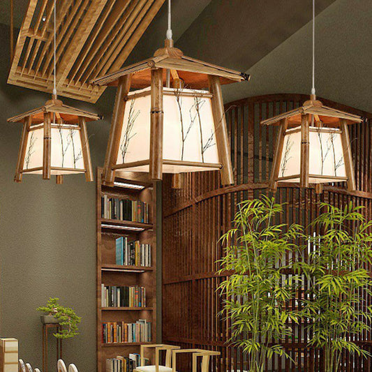 Pavilion Sushi House Ceiling Lamp Bamboo 1-Light Japanese Pendant Light Fixture in Wood Clearhalo 'Ceiling Lights' 'Pendant Lights' 'Pendants' Lighting' 2044546