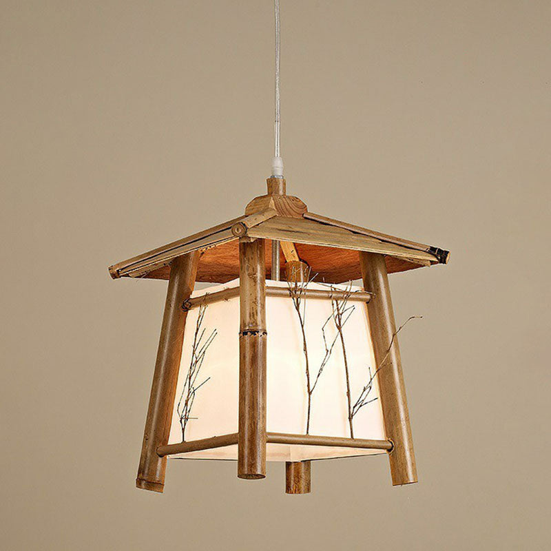 Pavilion Sushi House Ceiling Lamp Bamboo 1-Light Japanese Pendant Light Fixture in Wood Clearhalo 'Ceiling Lights' 'Pendant Lights' 'Pendants' Lighting' 2044547