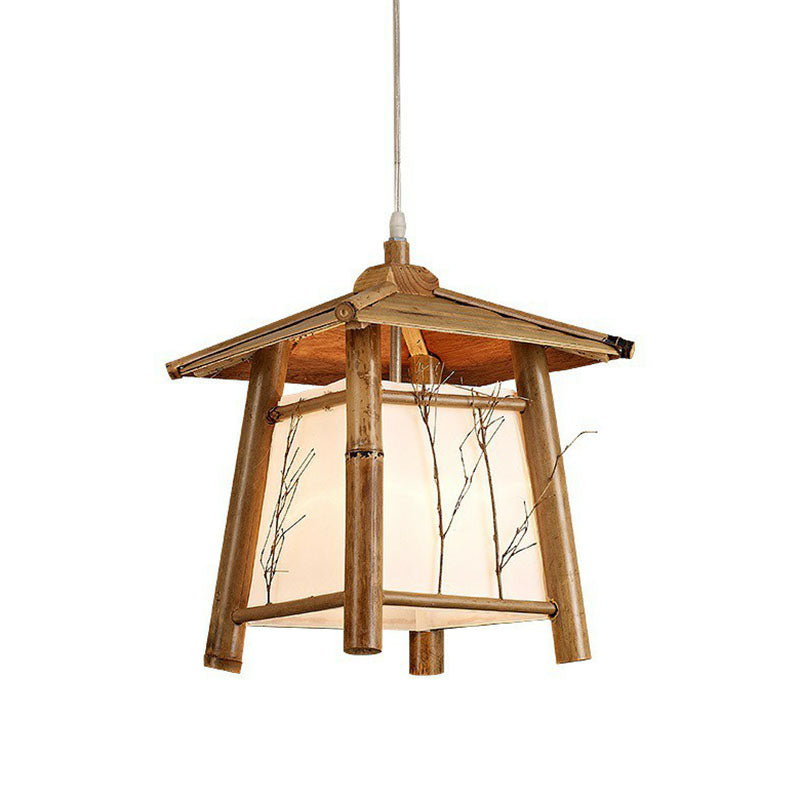 Pavilion Sushi House Ceiling Lamp Bamboo 1-Light Japanese Pendant Light Fixture in Wood Clearhalo 'Ceiling Lights' 'Pendant Lights' 'Pendants' Lighting' 2044548
