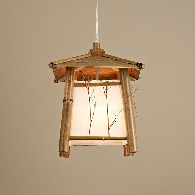 Pavilion Sushi House Ceiling Lamp Bamboo 1-Light Japanese Pendant Light Fixture in Wood Clearhalo 'Ceiling Lights' 'Pendant Lights' 'Pendants' Lighting' 2044549
