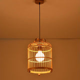 Handcrafted Bird Cage Pendulum Light Chinese Bamboo 1 Bulb Wood Down Lighting Pendant Clearhalo 'Ceiling Lights' 'Pendant Lights' 'Pendants' Lighting' 2044561
