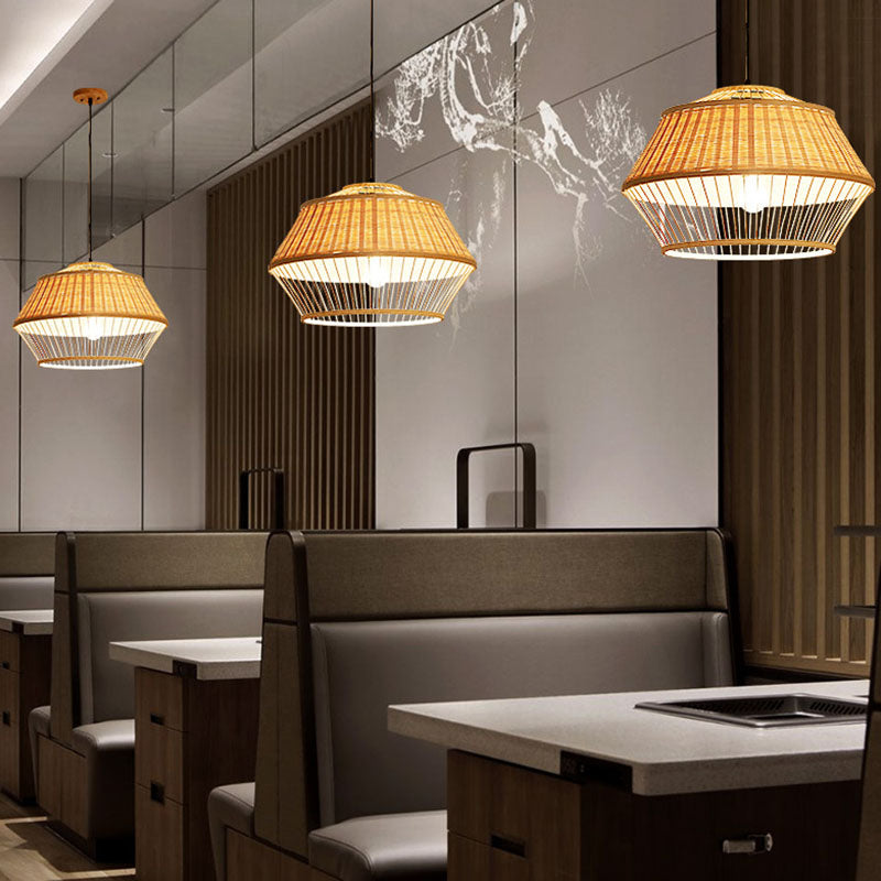 Hand Twisted Ceiling Suspension Lamp Asian Rattan 1 Bulb Bedside Pendant Light in Wood Clearhalo 'Ceiling Lights' 'Pendant Lights' 'Pendants' Lighting' 2044590