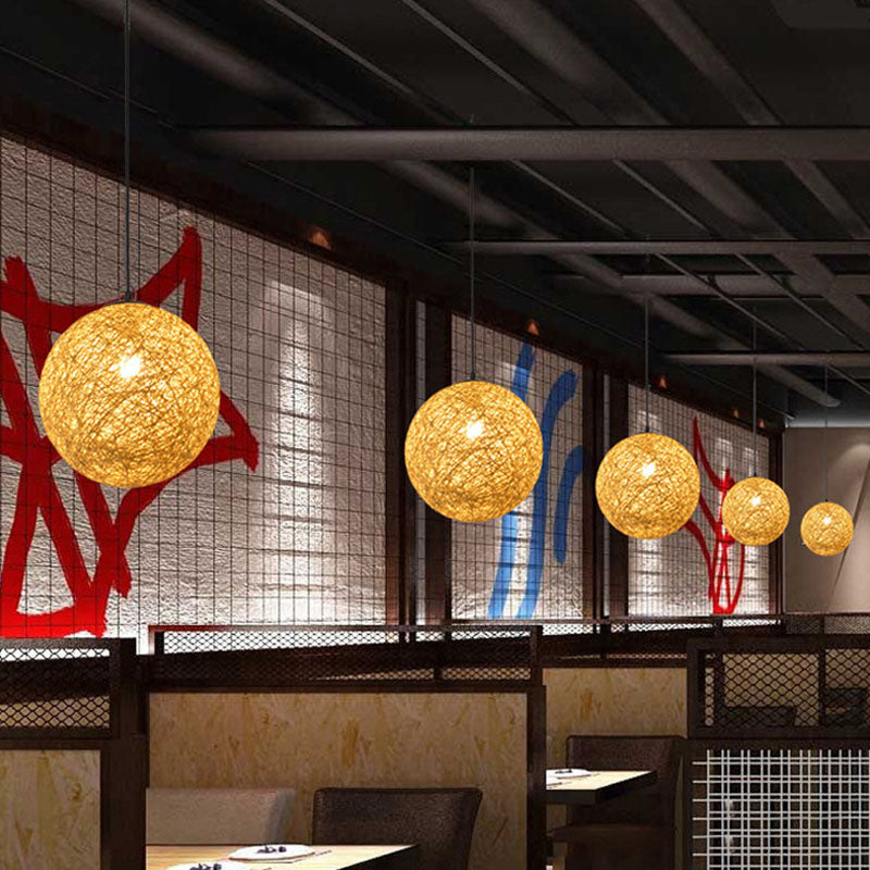 Handwoven Globe Restaurant Pendant Lighting Rattan 1 Bulb Asian Style Hanging Lamp Kit Beige Clearhalo 'Ceiling Lights' 'Pendant Lights' 'Pendants' Lighting' 2044611_0609a5f4-5864-45dc-bc11-237f619946bf