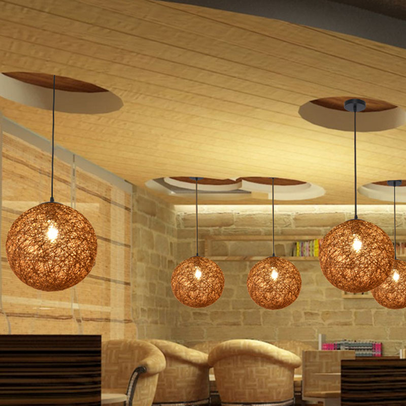 Handwoven Globe Restaurant Pendant Lighting Rattan 1 Bulb Asian Style Hanging Lamp Kit Coffee Clearhalo 'Ceiling Lights' 'Pendant Lights' 'Pendants' Lighting' 2044614_67368fc7-4378-4d34-8fe6-00e0dd406065