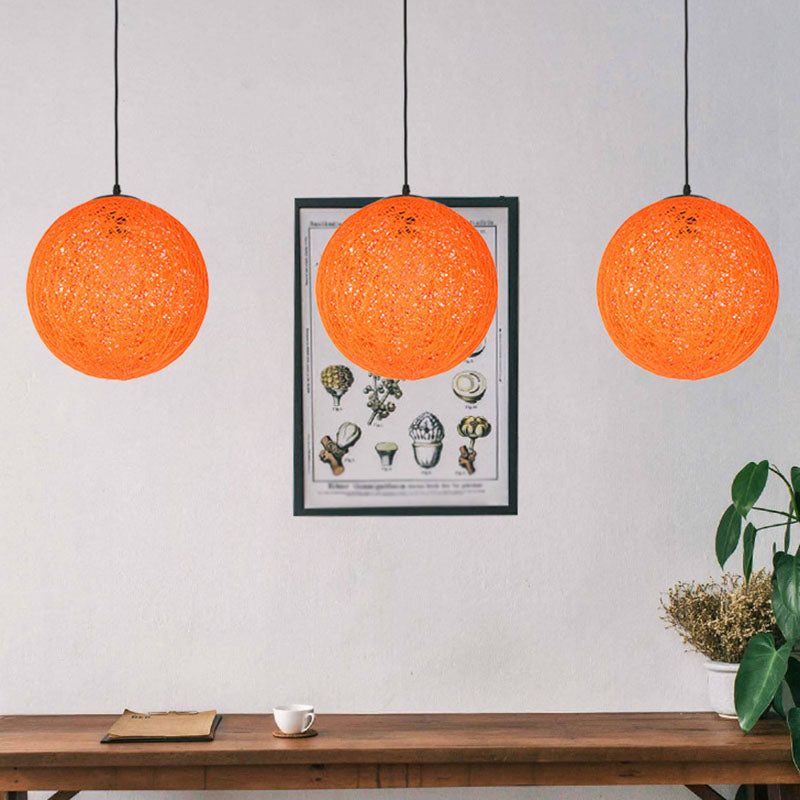 Handwoven Globe Restaurant Pendant Lighting Rattan 1 Bulb Asian Style Hanging Lamp Kit Orange Clearhalo 'Ceiling Lights' 'Pendant Lights' 'Pendants' Lighting' 2044616_ca1659af-962b-49f8-8fd5-40f3b2d0aa12