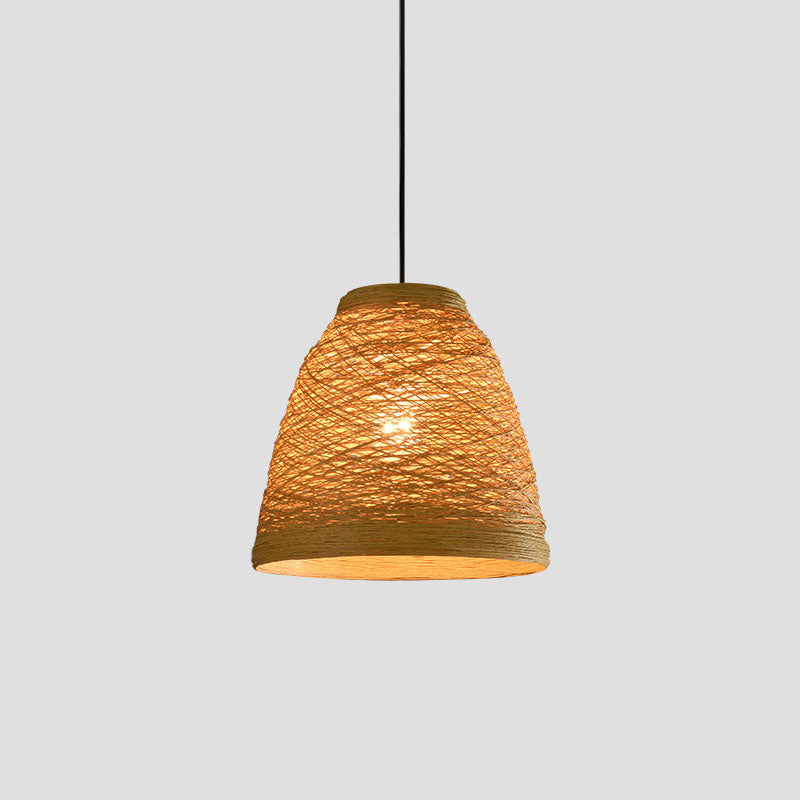 Weaving Bell Hanging Lamp Asian Style Rattan 1 Bulb Snack Bar Suspension Pendant Light Clearhalo 'Ceiling Lights' 'Pendant Lights' 'Pendants' Lighting' 2044640