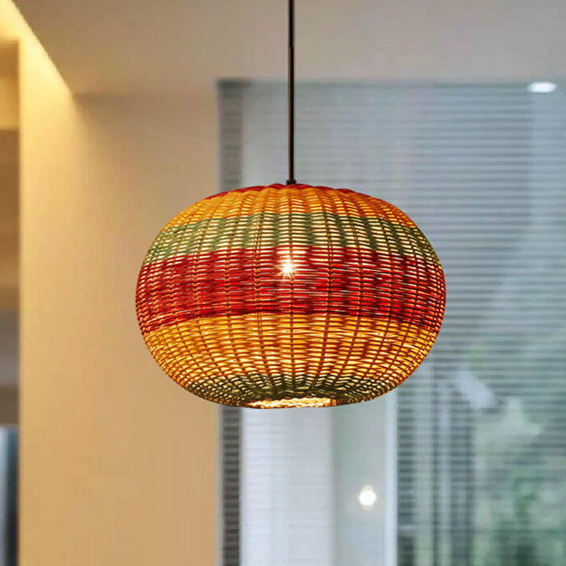 Hand-Woven Rattan Ceiling Suspension Lamp Asian 1 Head Multi-Colored Pendant Light Fixture Multi-Color A Clearhalo 'Ceiling Lights' 'Pendant Lights' 'Pendants' Lighting' 2044651_f5ae1a2e-18ea-4e84-aafb-460375c3ebb8