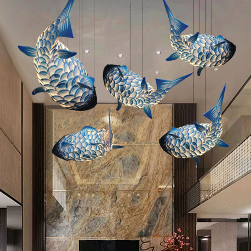 Art Deco 1 Head Pendant Light Kit Blue Carp Hanging Ceiling Light with Metal Shade Blue Clearhalo 'Ceiling Lights' 'Chandeliers' Lighting' options 2044660_decf0be3-4b05-48a2-93ee-4f918c258477
