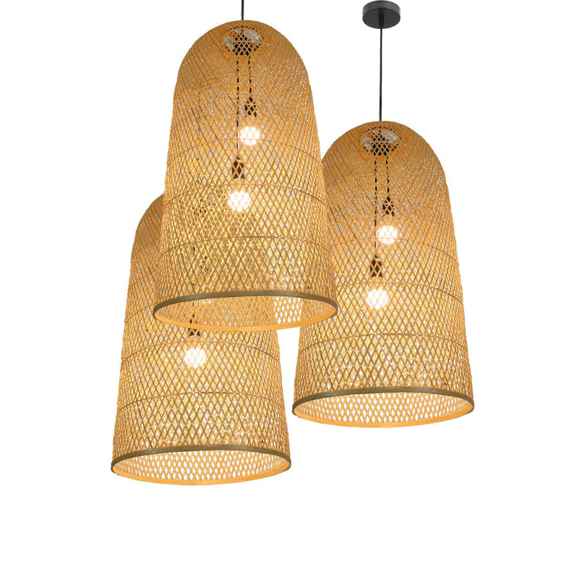 Bamboo Elongated Pendant Chandelier Asian 2 Lights Wood Drop Lamp for Living Room Clearhalo 'Ceiling Lights' 'Chandeliers' Lighting' options 2044681
