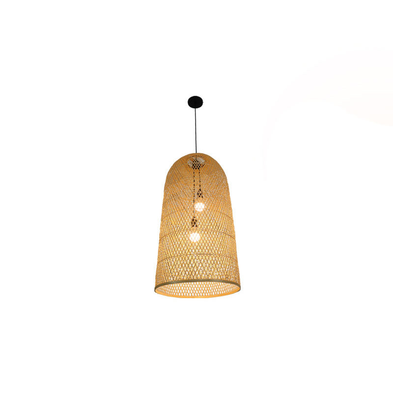 Bamboo Elongated Pendant Chandelier Asian 2 Lights Wood Drop Lamp for Living Room Clearhalo 'Ceiling Lights' 'Chandeliers' Lighting' options 2044682