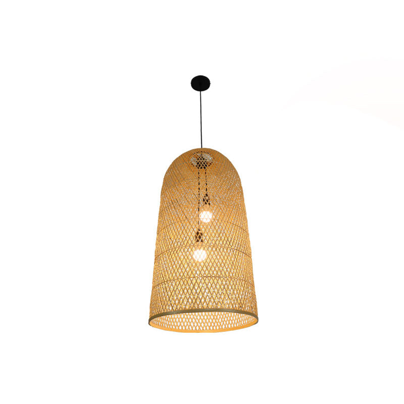 Bamboo Elongated Pendant Chandelier Asian 2 Lights Wood Drop Lamp for Living Room Clearhalo 'Ceiling Lights' 'Chandeliers' Lighting' options 2044683