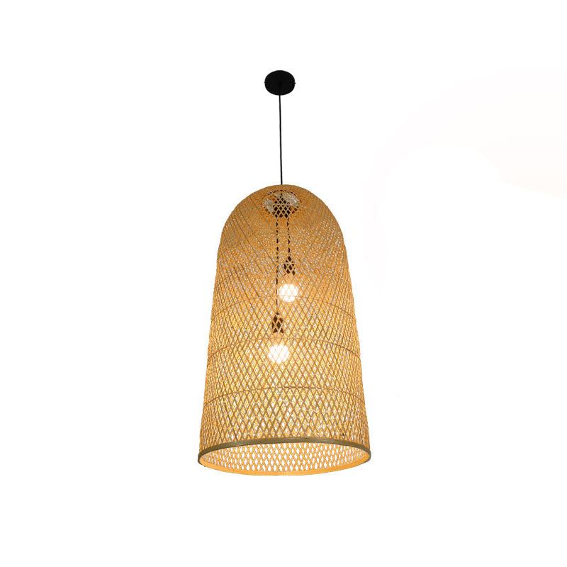 Bamboo Elongated Pendant Chandelier Asian 2 Lights Wood Drop Lamp for Living Room Clearhalo 'Ceiling Lights' 'Chandeliers' Lighting' options 2044684