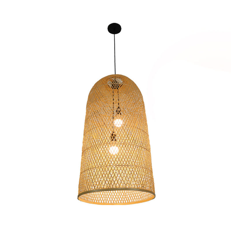 Bamboo Elongated Pendant Chandelier Asian 2 Lights Wood Drop Lamp for Living Room Clearhalo 'Ceiling Lights' 'Chandeliers' Lighting' options 2044685