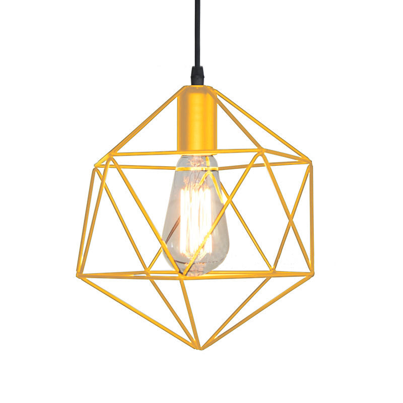 1-Light Geometric Cage Pendant Light Industrial Black/Gold Metal Hanging Lamp for Kitchen Island Clearhalo 'Ceiling Lights' 'Industrial Pendants' 'Industrial' 'Middle Century Pendants' 'Pendant Lights' 'Pendants' 'Tiffany' Lighting' 204472
