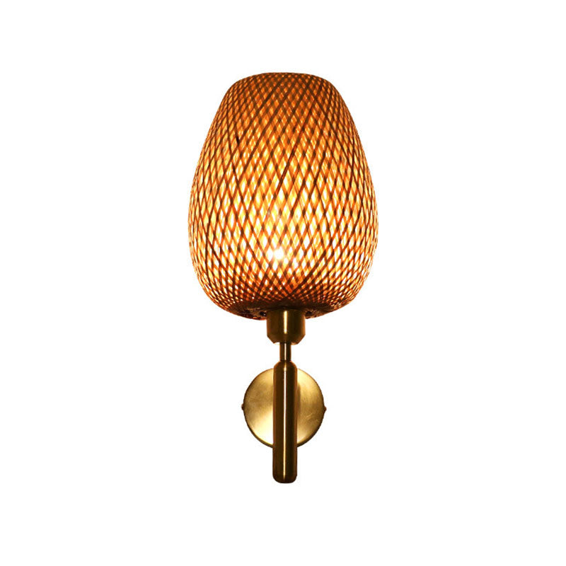 Bamboo Criss-Cross Woven Wall Lantern Chinese Style 1 Bulb Wood Wall Mounted Light Fixture Wood B Clearhalo 'Wall Lamps & Sconces' 'Wall Lights' Lighting' 2044725