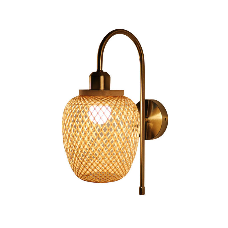 Bamboo Criss-Cross Woven Wall Lantern Chinese Style 1 Bulb Wood Wall Mounted Light Fixture Wood D Clearhalo 'Wall Lamps & Sconces' 'Wall Lights' Lighting' 2044727
