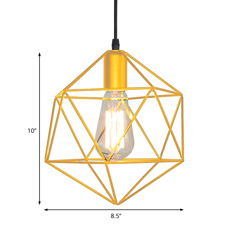 1-Light Geometric Cage Pendant Light Industrial Black/Gold Metal Hanging Lamp for Kitchen Island Clearhalo 'Ceiling Lights' 'Industrial Pendants' 'Industrial' 'Middle Century Pendants' 'Pendant Lights' 'Pendants' 'Tiffany' Lighting' 204473